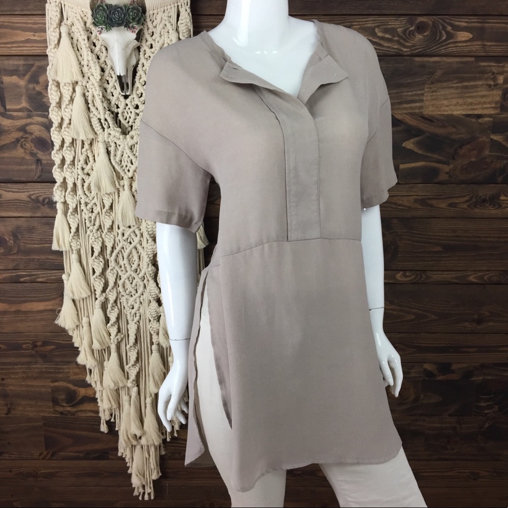 Maude | Split Gauze Button Down Tunic High Low Blouse‎
